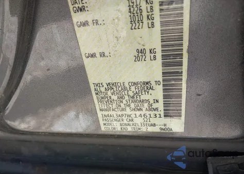 2017 Nissan Altima 2.5 Sr z USA, uszkodzony, nr VIN 1N4AL3AP7HC146131